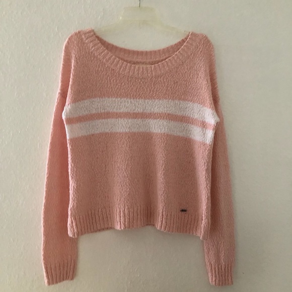 Hollister Sweaters - Hollister XS Pink and White Striped Sweater